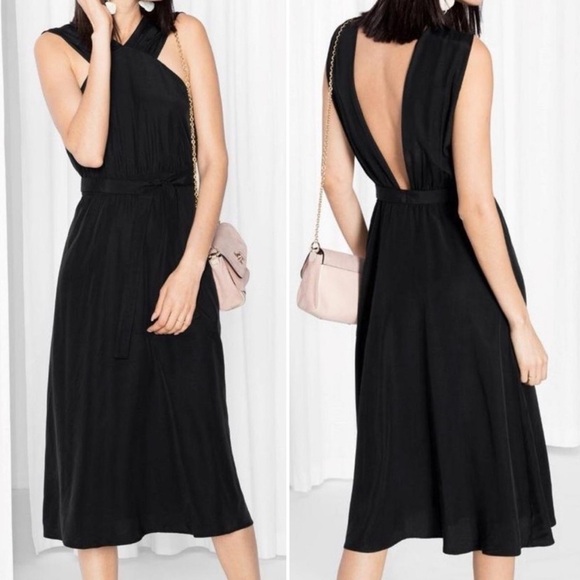 & Other Stories Dresses & Skirts - & Other Stories NEW Black Sleeveless High Neck Tie Waist Open Back Midi Dress